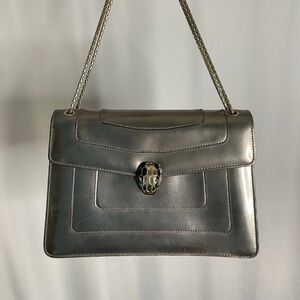 Bulgari Silver/Bronze Serpenti Forever Leather Shoulder Bag with Gold Accents